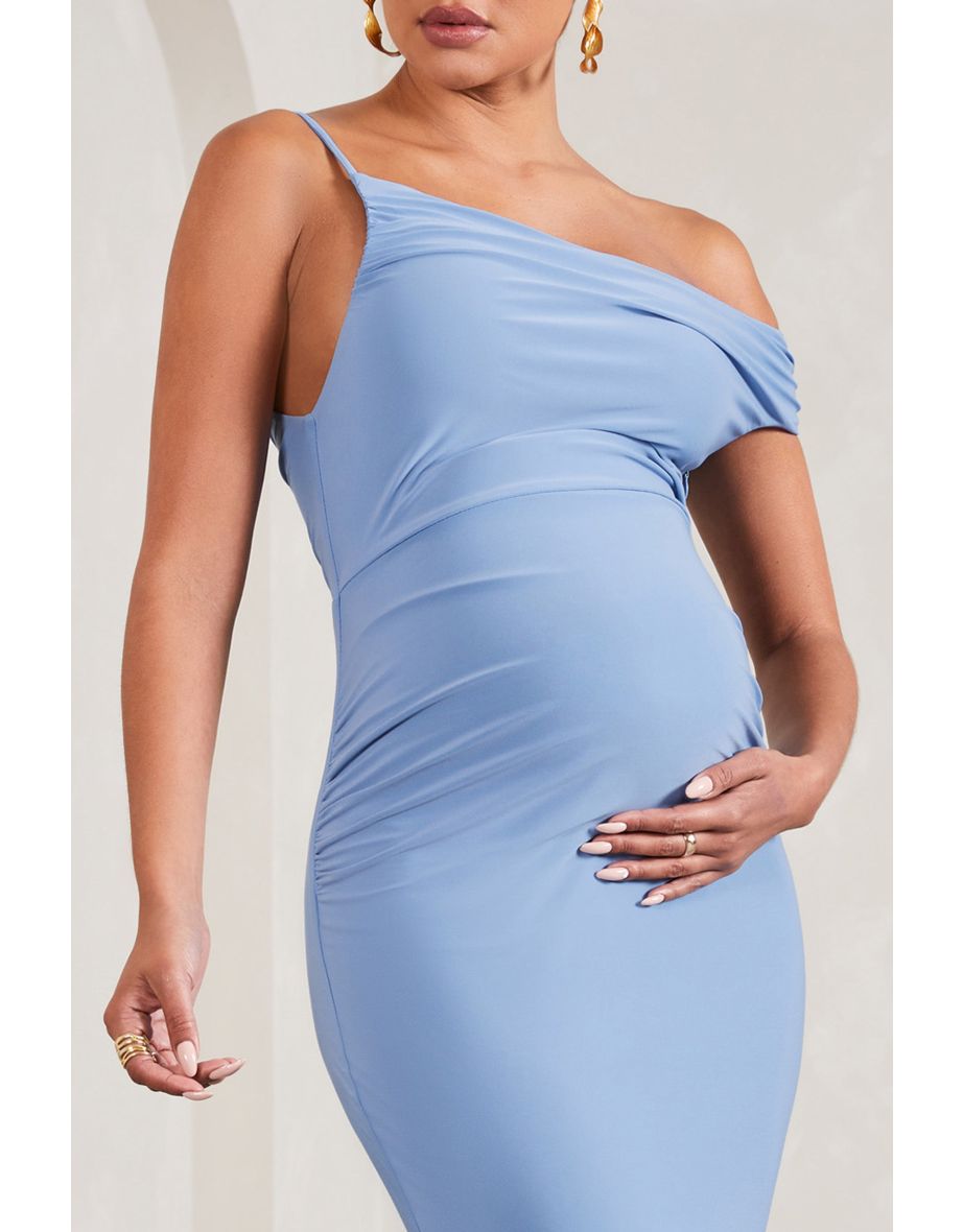 My Wish | Cornflower Blue Strappy Asymmetric Maternity Maxi Dress - 5