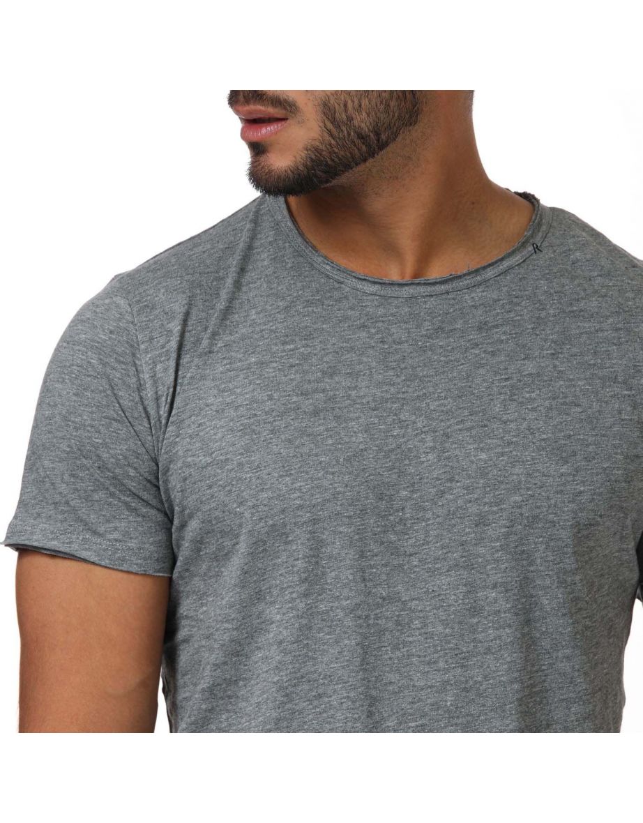 Men's Replay Men Raw Cut Cotton T-Shirt in Grey - 5
