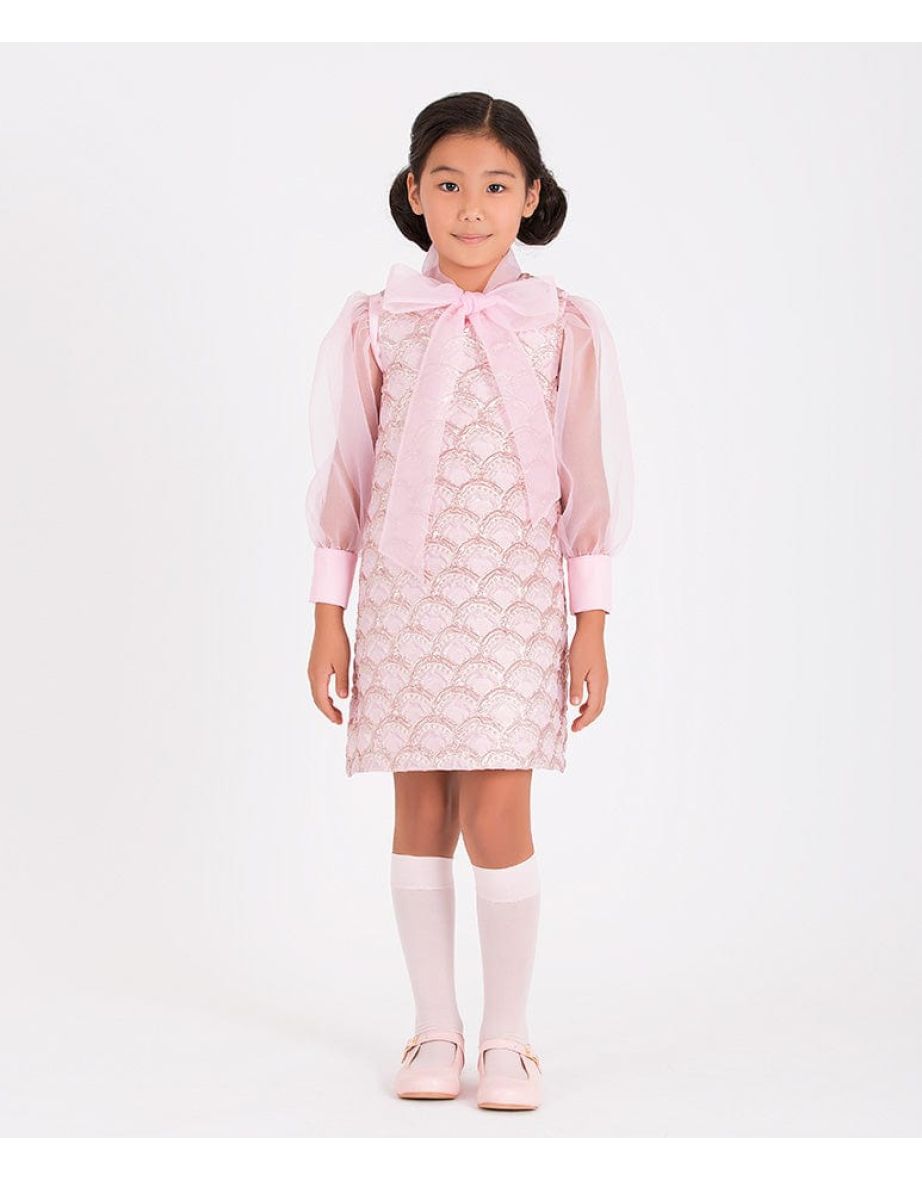 Girls Jacquard Half Moon Dress in Pink