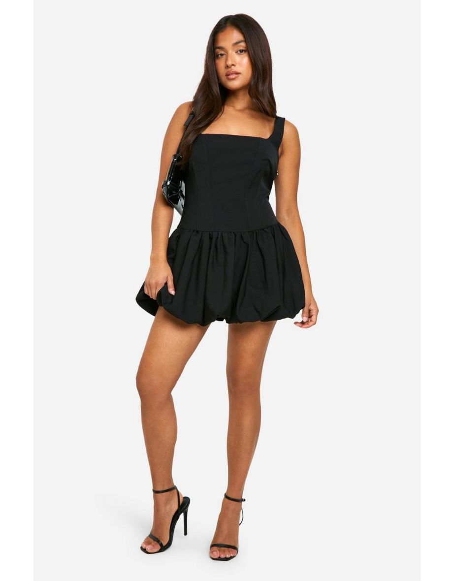 Petite Bubble Hem Lace Up Mini Dress