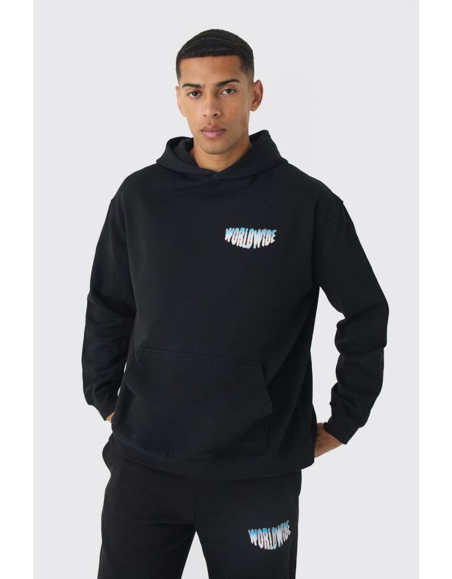 Oversized Over The Seams Lightning Back Graphic Tracksuit - black