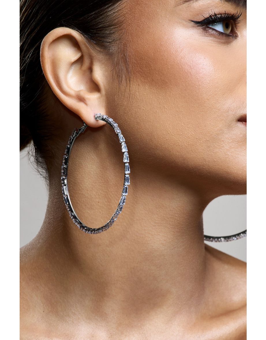 Zaida | Silver Diamante Hoop Earrings - 3