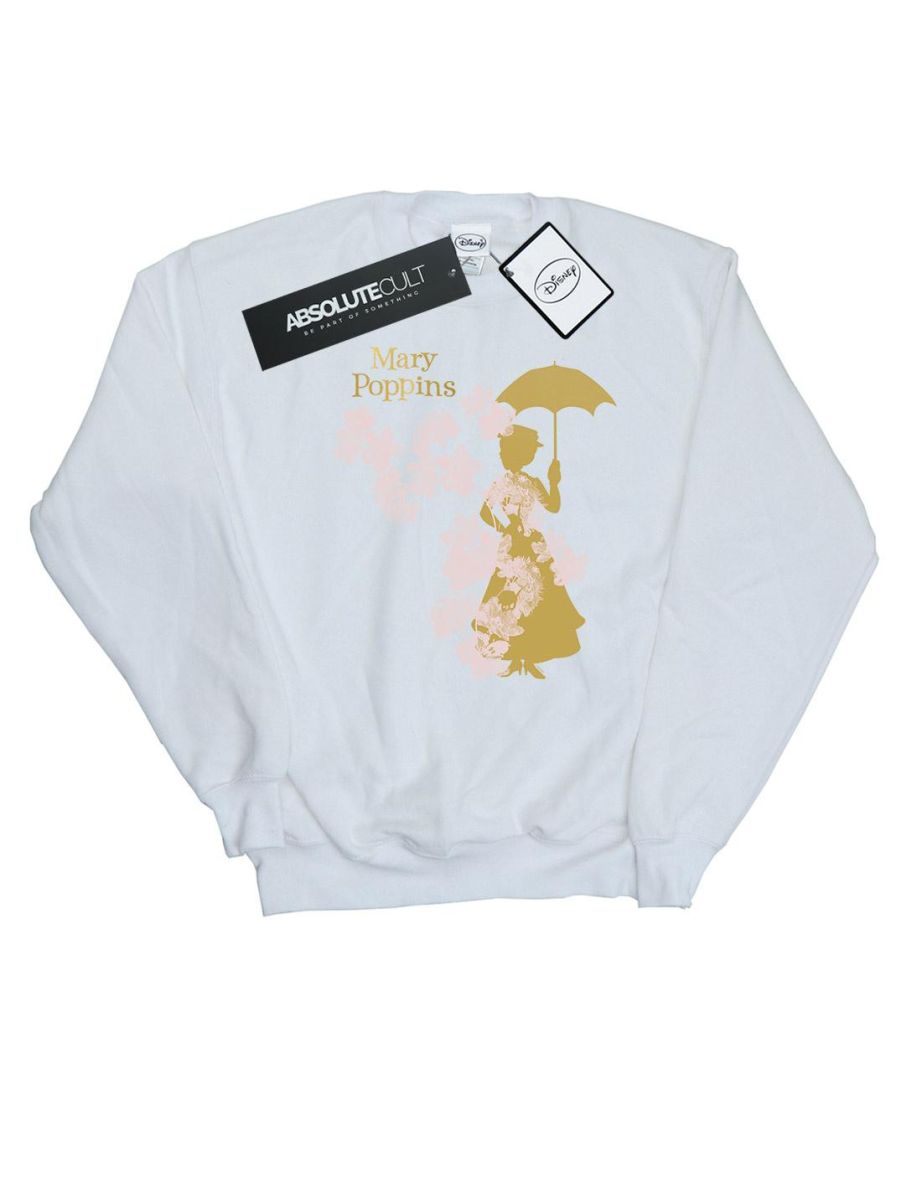 Disney Girls Mary Poppins Floral Silhouette Sweatshirt - White