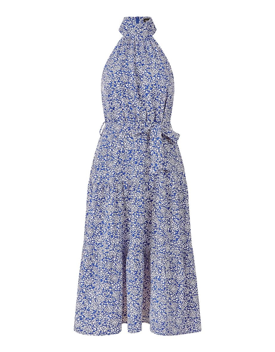 Mela Blue Ditsy Floral Halter Neck Midi Dress - 4