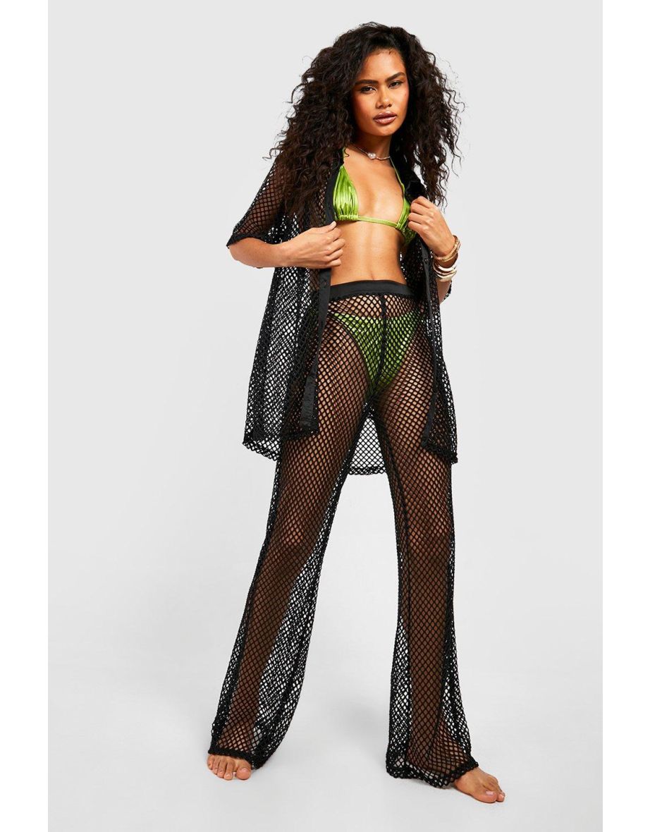 Fishnet Flared Beach Trouser - black
