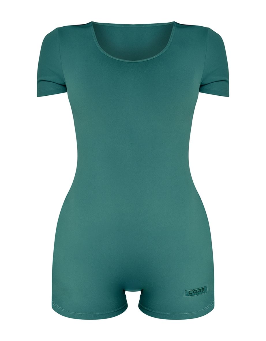 Forest Green Core Collection Tab Contour Sculpt Short Sleeve Unitard - 4