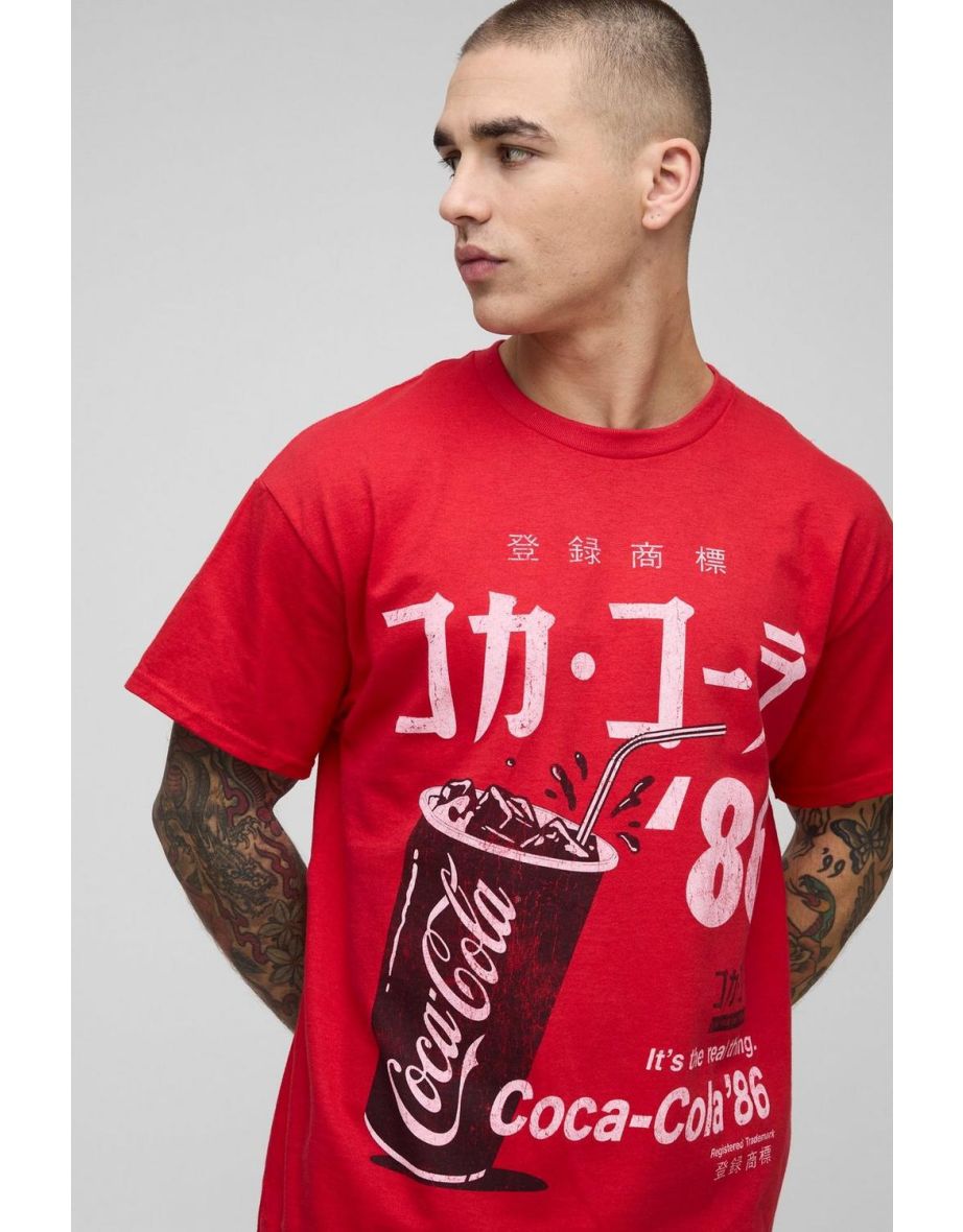 Red Oversized Coca-Cola License Printed T-Shirt - 2