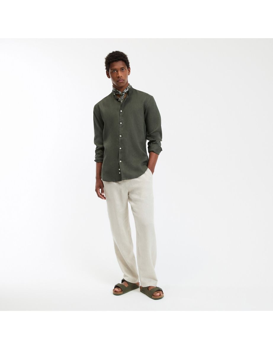 Regular Fit Shirt with Mao Collar in Linen, Signature, Aurele