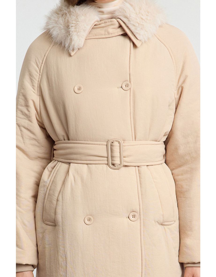 Mink Collar Plush Detailed Belted Water Repellent Long Parka Puffer Jacket - 8