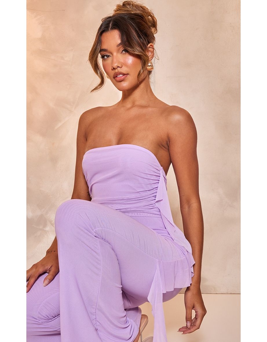 Lilac Ruffle Detail Bandeau Drape Mesh Lined Jumpsuit - 3