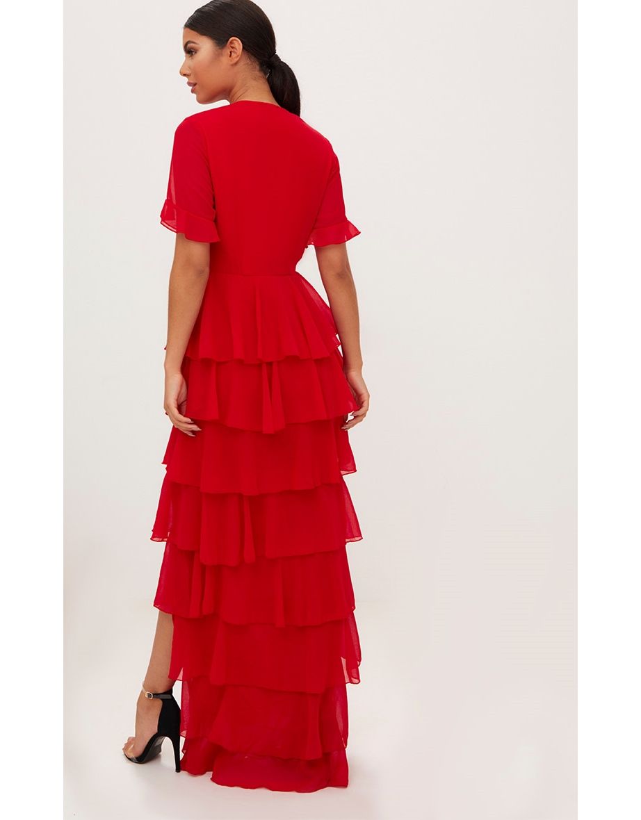 red chiffon maxi dress