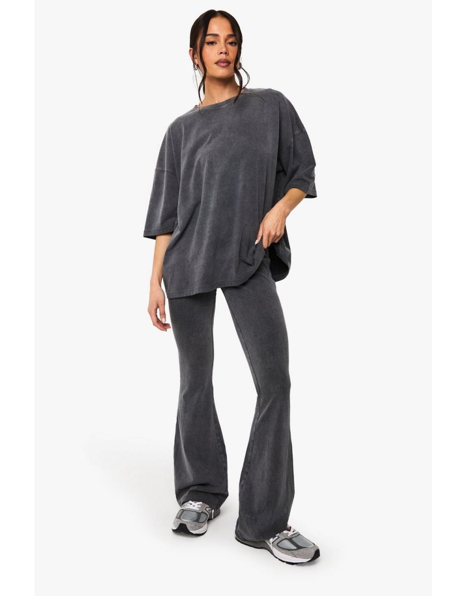 ACID WASH FLARED LEGGING - charcoal