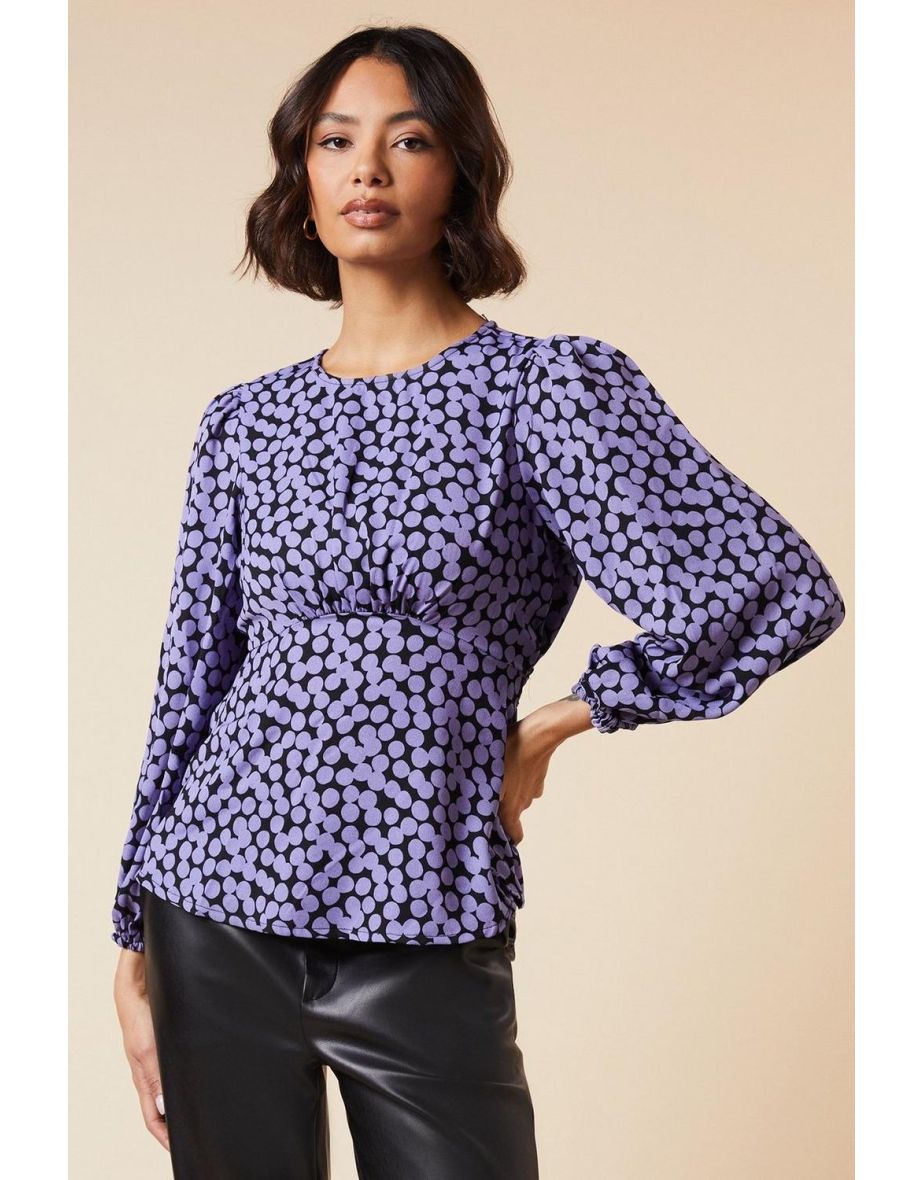Spot Print Empire Long Sleeve Top