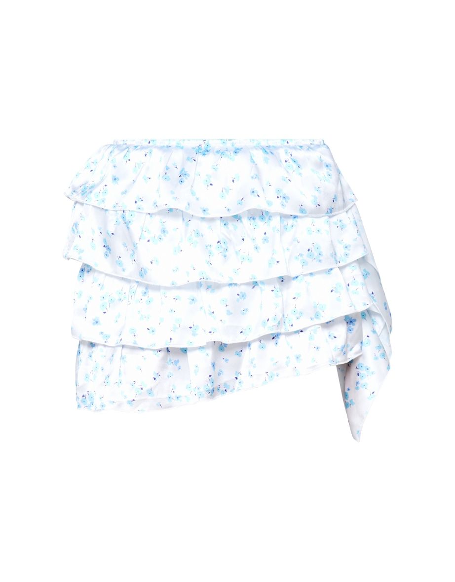 Blue Floral Printed Ruffle Tiered Mini Skirt - 5