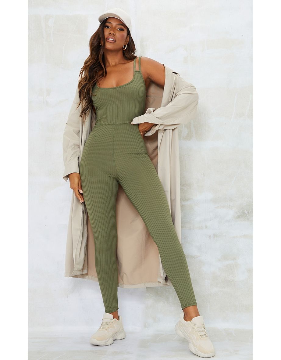 Khaki hot sale ribbed jumpsuit