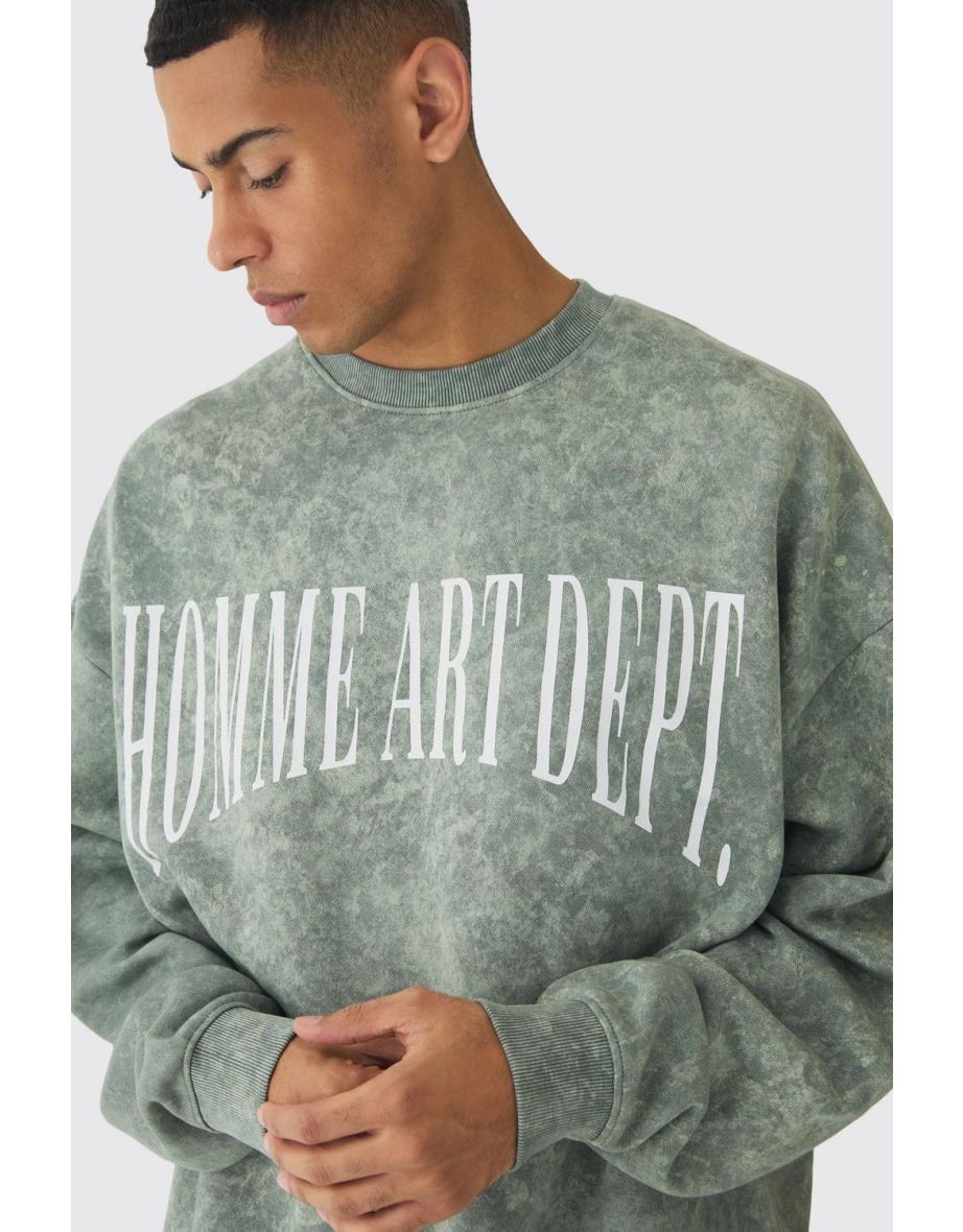 Extreme Oversized Washed Homme Printed Sweatshirt - forest - 2