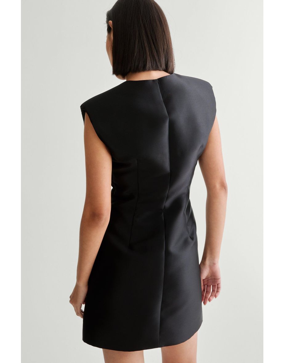 Plunge Structured Satin Lantern Mini Dress - 3