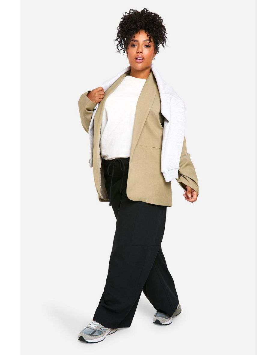 Plus Essential Oversized Ruched Sleeve Blazer - light khaki