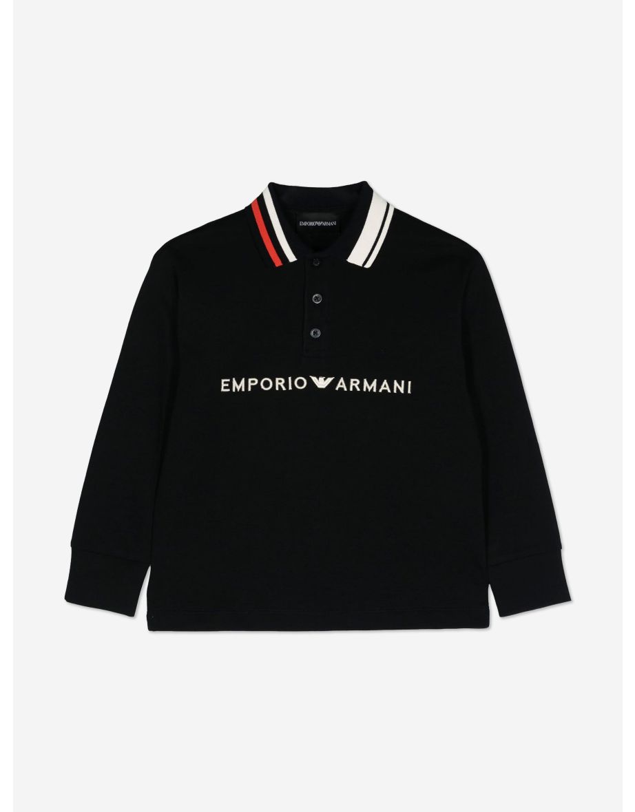 Emporio Armani Boys Long Sleeve Polo Shirt in Navy