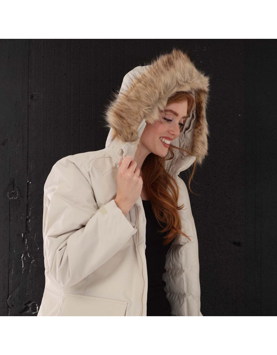 Women's adidas Utilitas Hooded Parka Jacket in Cream - 3