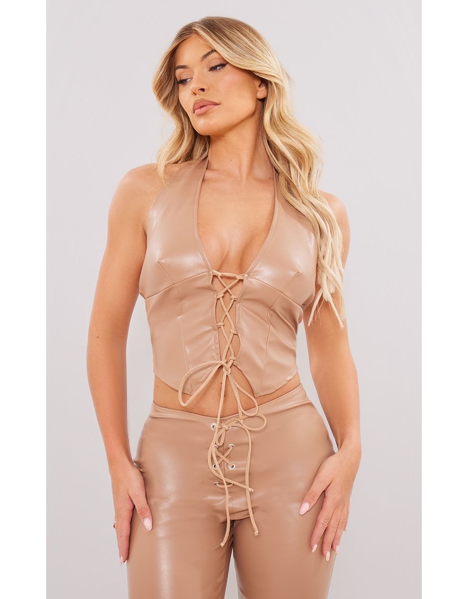 Leather tie deals front top