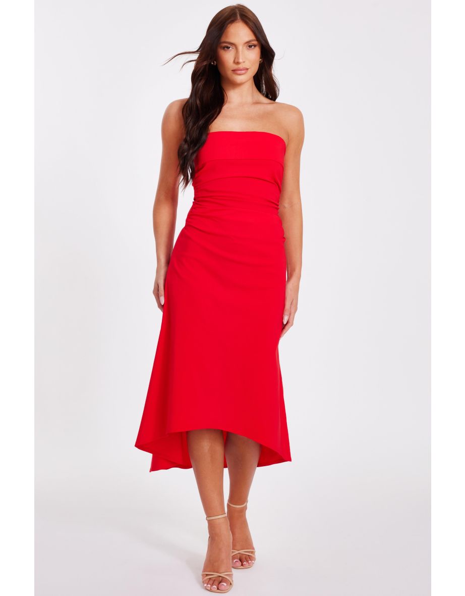Red Bandeau Midi Dress