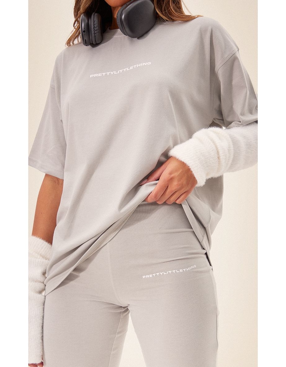 PRETTYLITTLETHING Pale Grey Print Oversized T-shirt - 3