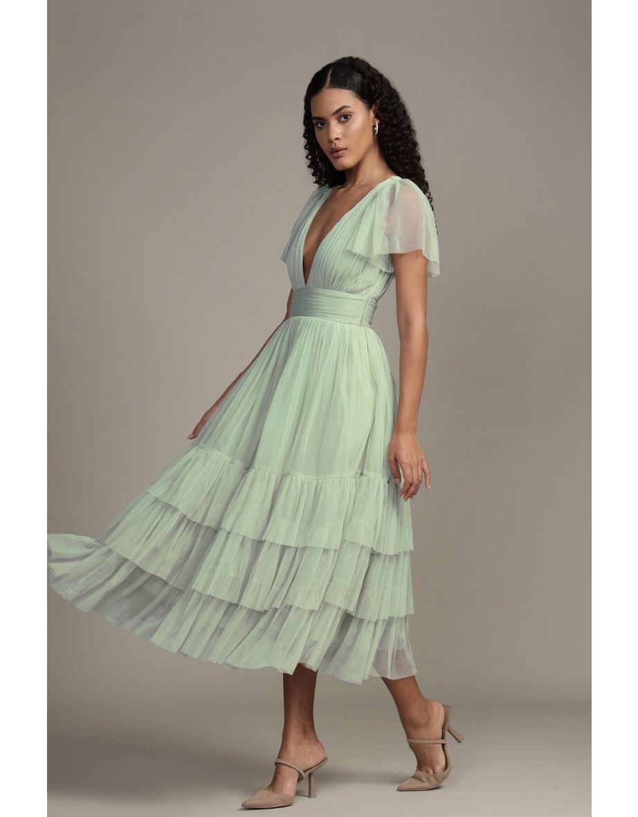 Madison Sage Green Tulle Bridesmaid Midaxi Dress - 9