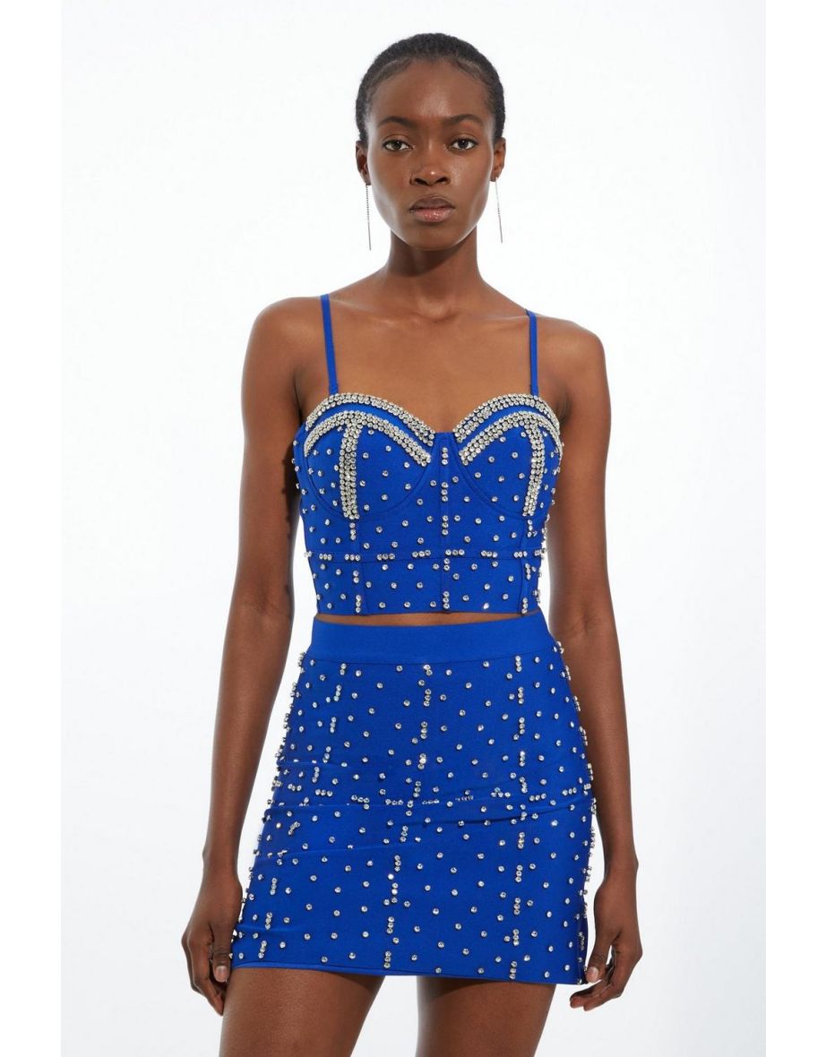 Figure Form Bandage Embellished Knit Mini Skirt