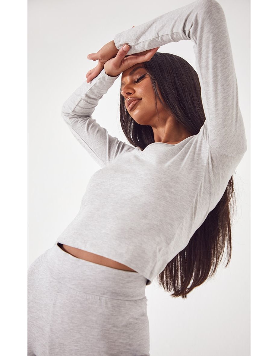 Essential Grey Marl Longline Long Sleeve Top