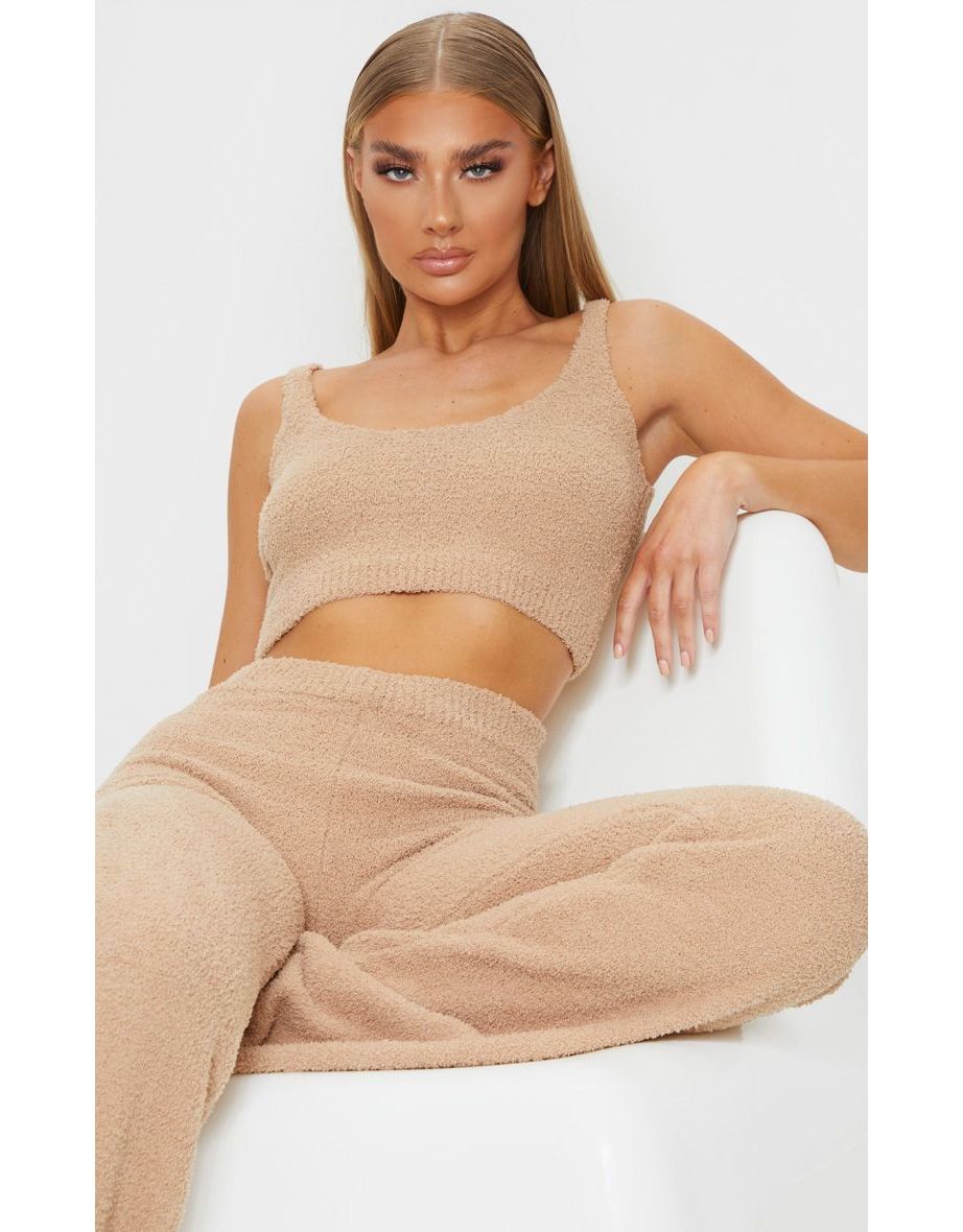 Taupe Chenille Scoop Neck Crop Top