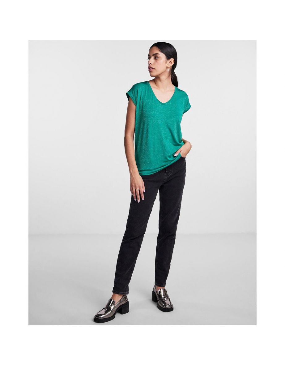 Metallic T-Shirt with V-Neck