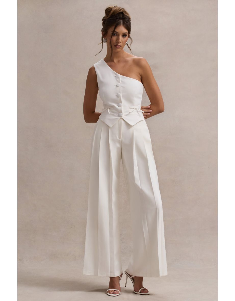 Galilea | Cream Plisse Wide-Leg Trousers - 7