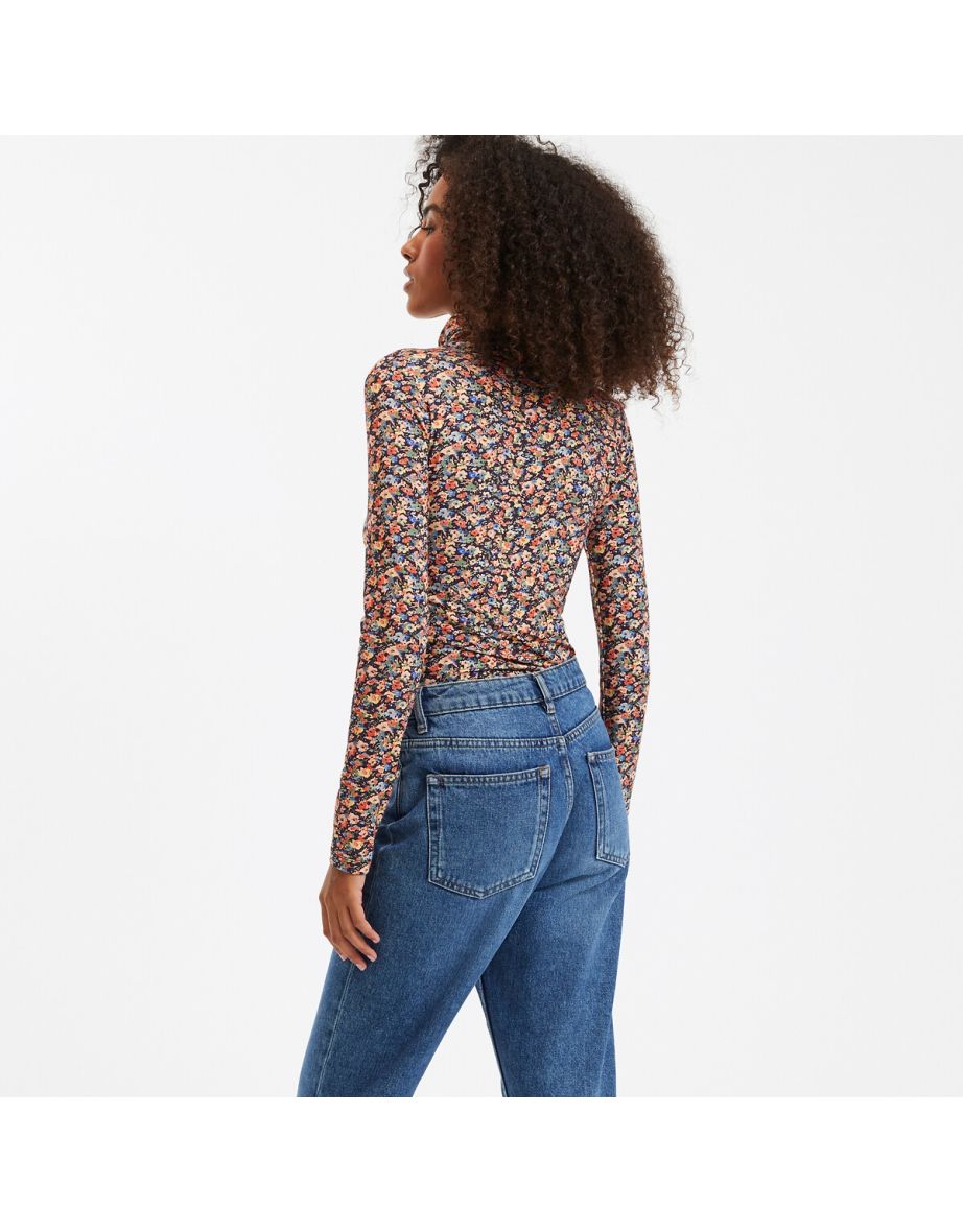 Floral Turtleneck Top with Long Sleeves - 3