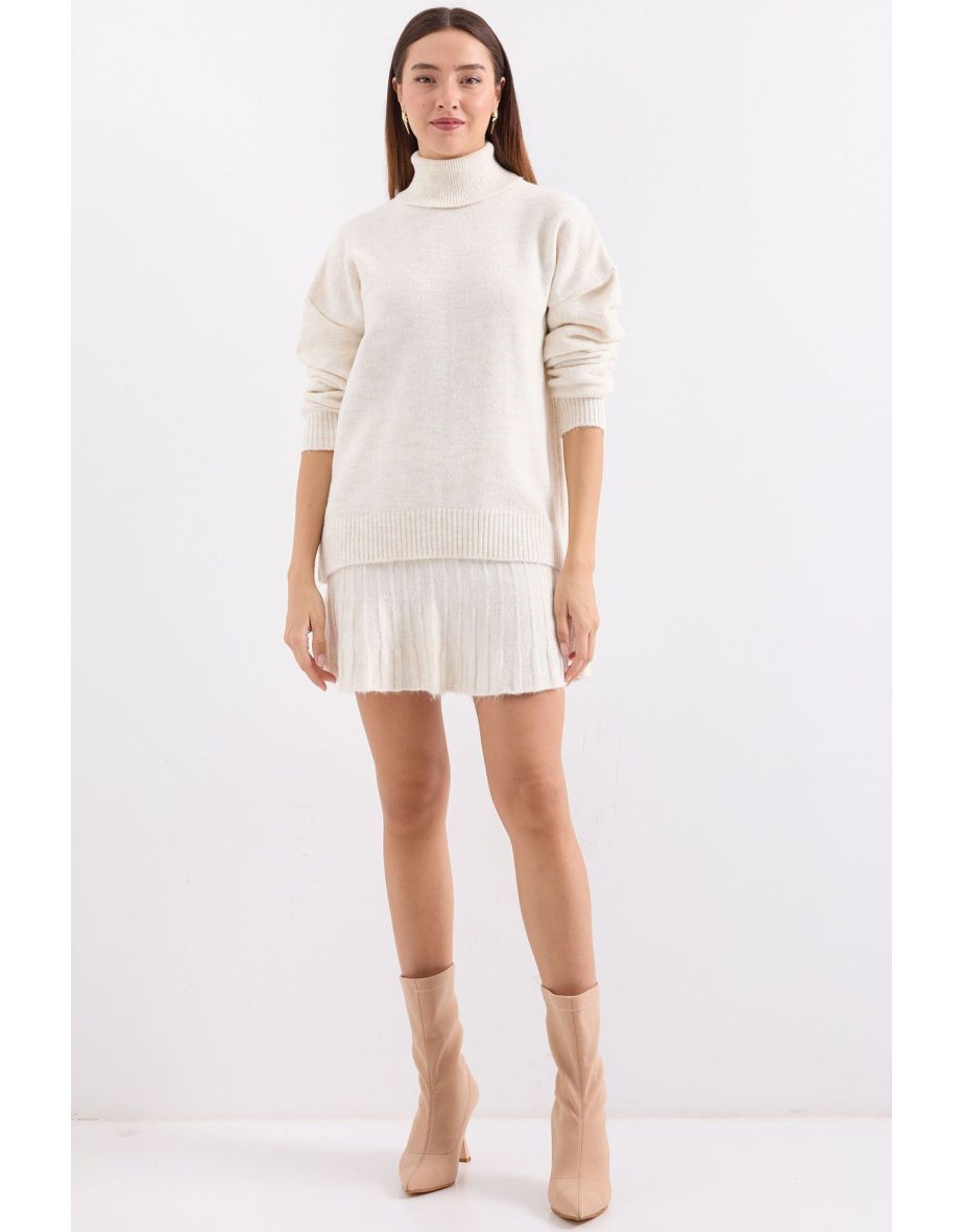 Sweater Skirt Knitwear Two Piece Set - Ecru