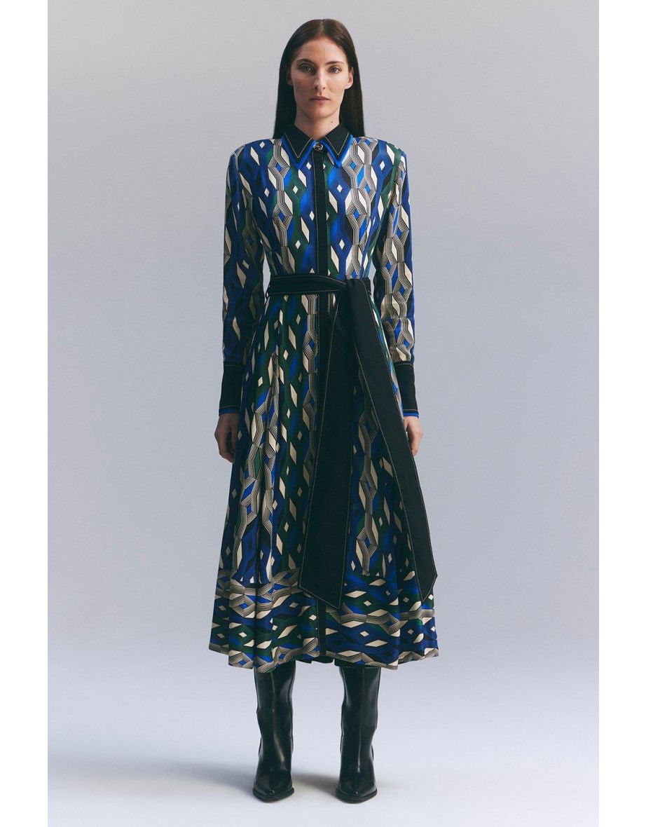 Amelia Graham Printed Viscose Satin Border Print Maxi Dress