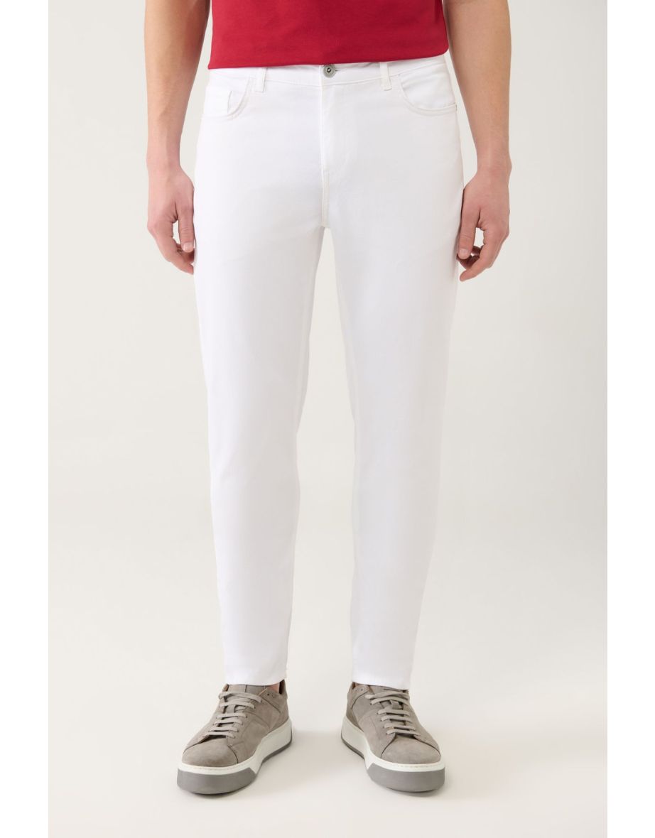 Men's White Dobby Flexible 5-Pocket Slim Fit Slim Fit Canvas Trousers - 6