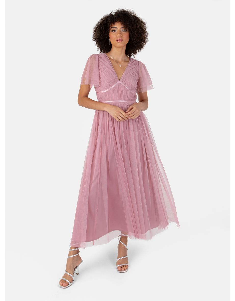 Anaya With Love Pink Pleated A-Line Maxi Skater Dress
