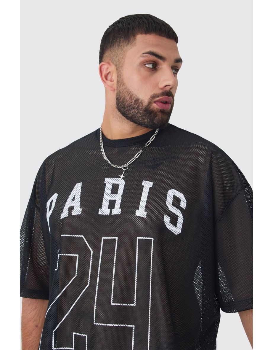 Plus Paris Printed Mesh Basketball T-shirt In Black - black - 2