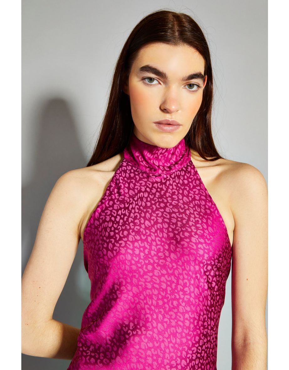 Glamorous Deep Orchid Leopard Print Halter Neck Mini Dress - 3