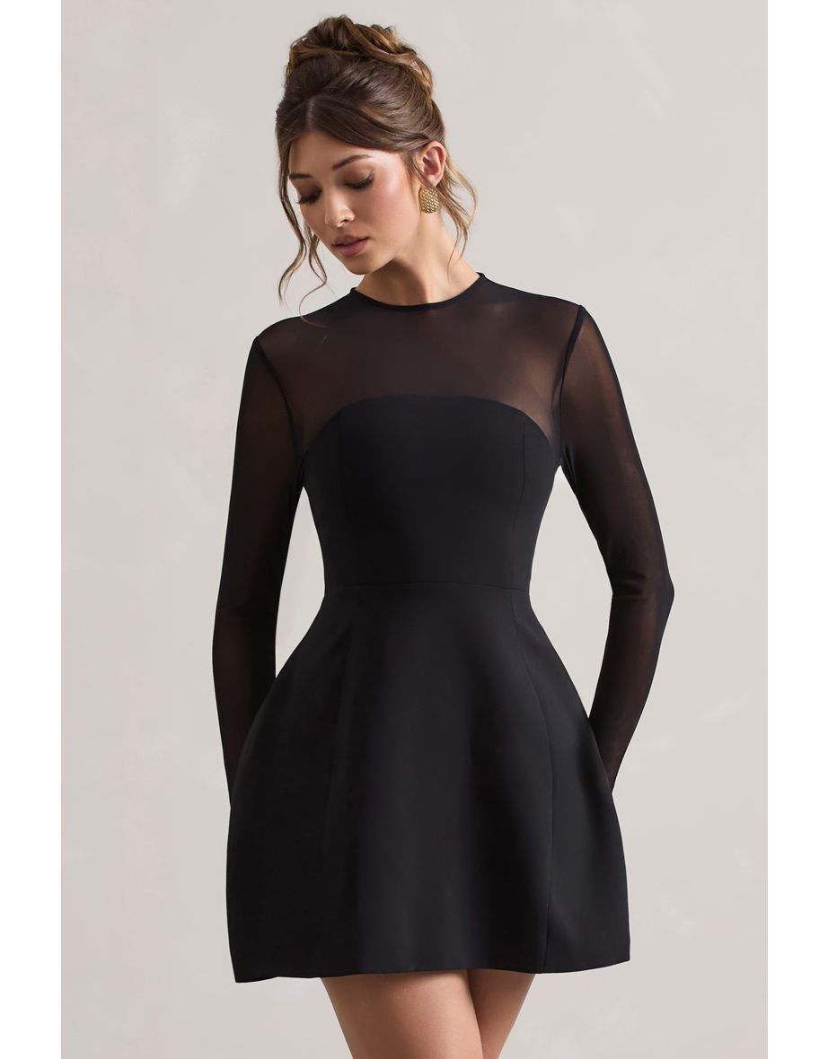 Austen | Black Mesh Long-Sleeve Mini Dress - 4