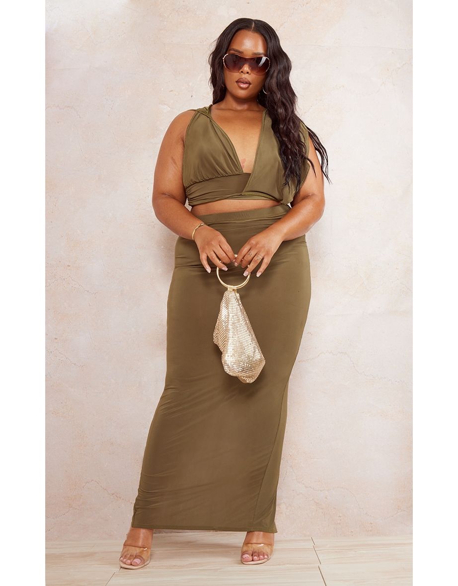 Plus size outlet khaki maxi skirt