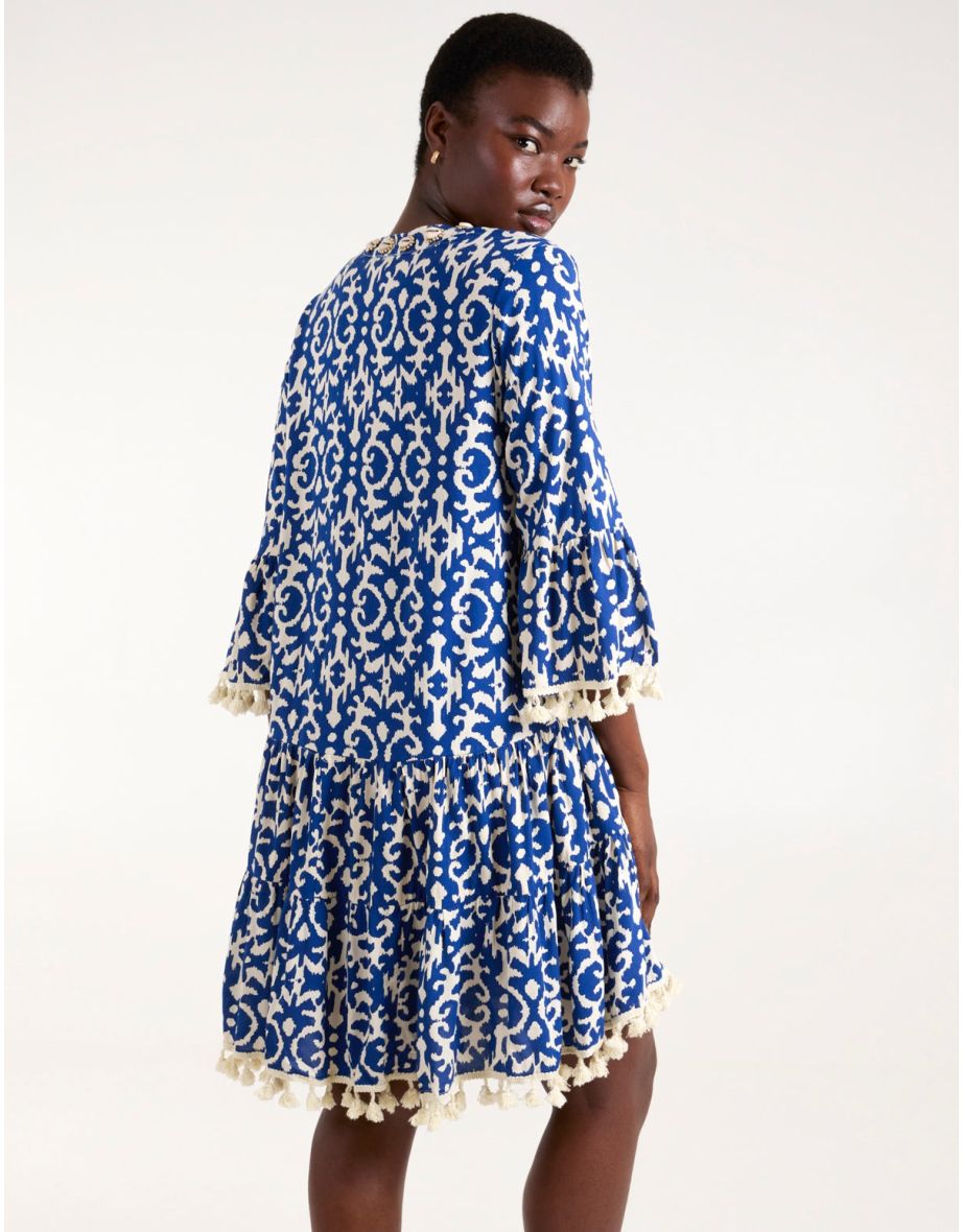 Tassel & Shell Neck Smock Dress - 3