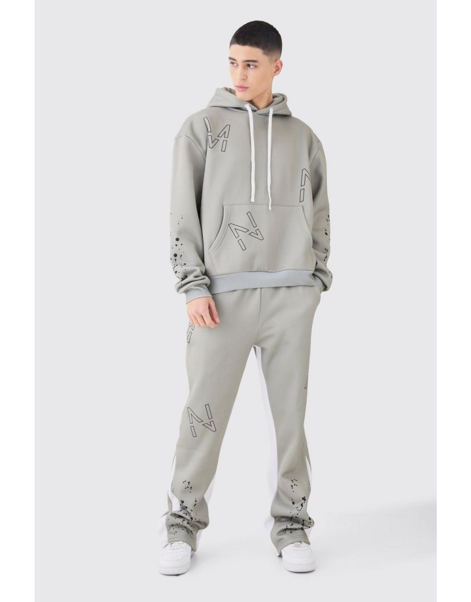 Oversized Boxy Man Dash Paint Splatter Gusset Tracksuit - taupe