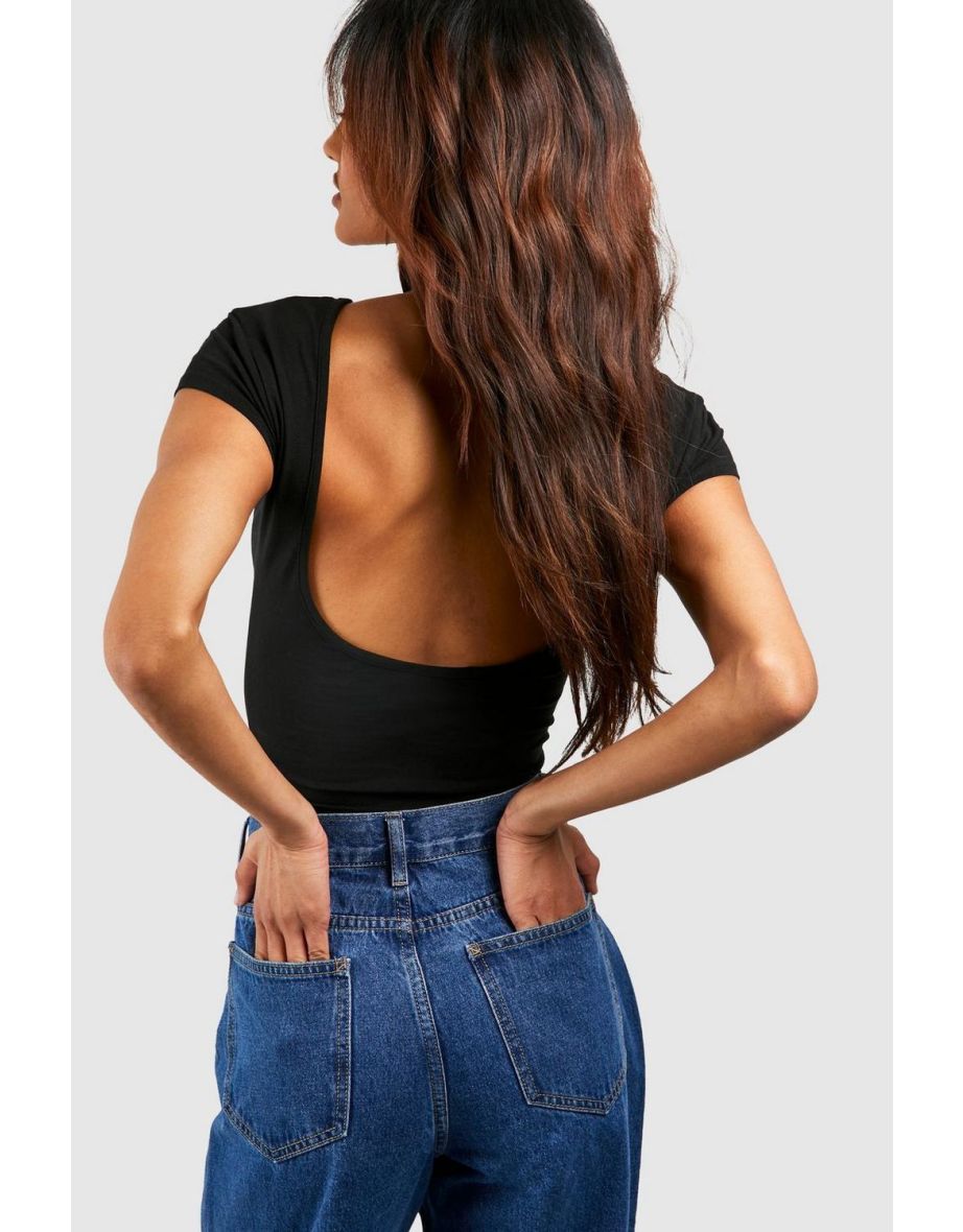 Tall Premium Super Soft Cap Sleeve Backless Top - black - 3