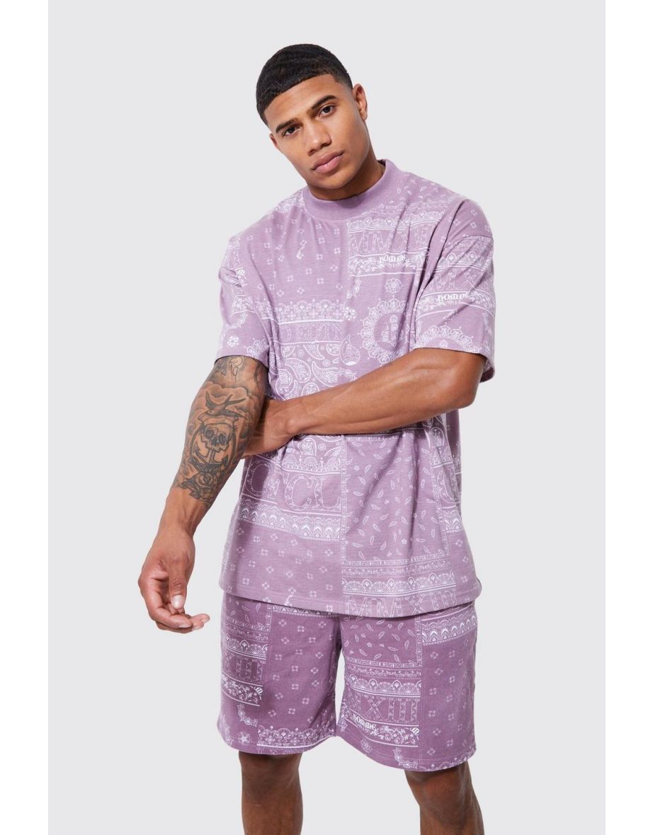 Oversized Extended Neck Bandana T-shirt - mauve