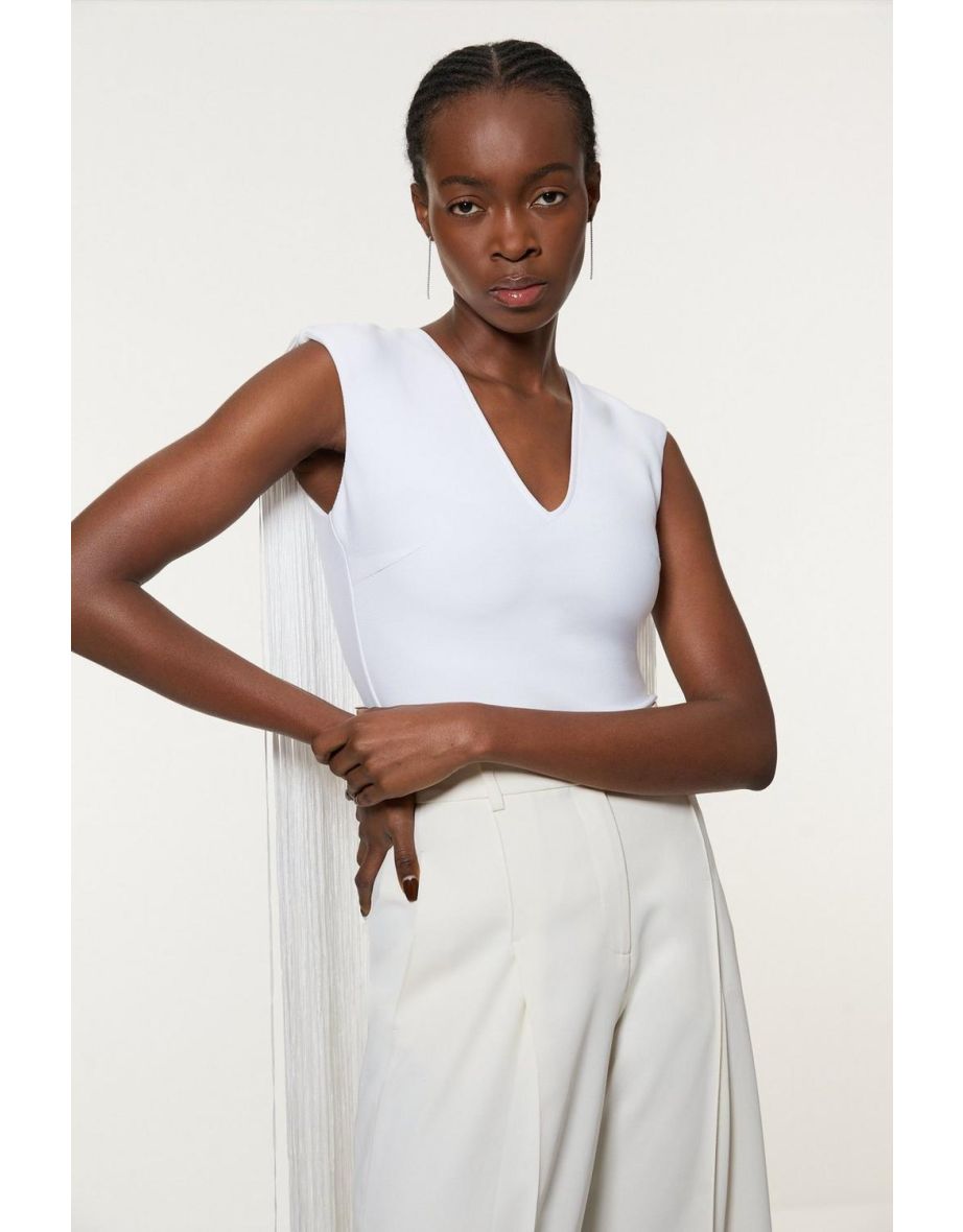 Figure Form Bandage Knit Long Tassel Cape Top