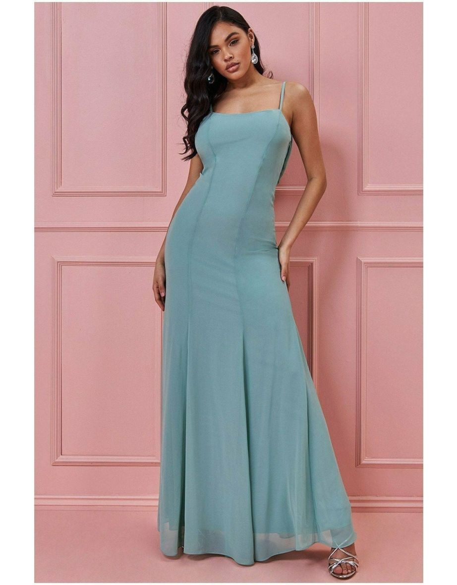 Goddiva Cowl Back Spaghetti Strap Maxi Dress - Sagegreen