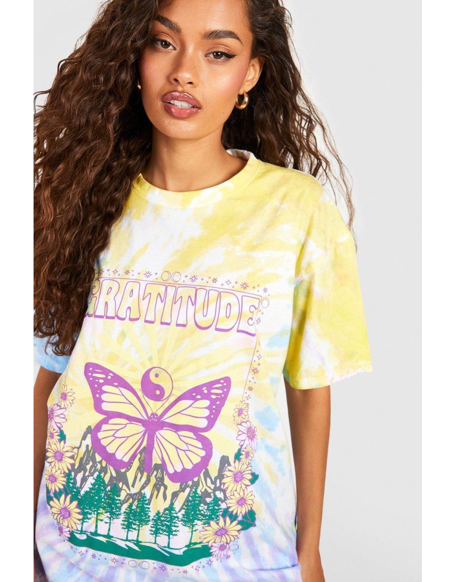 Gratitude Tie Dye Oversized T Shirt - blue - 3