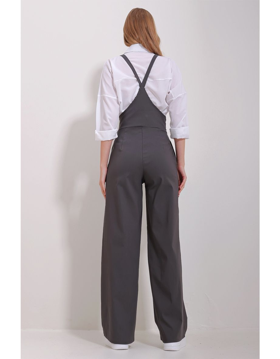 Women's Anthracite Double Pocket Strappy Lycra Overalls - 5